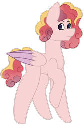 Size: 1954x2884 | Tagged: safe, artist:calibykitty, artist:midnightamber, imported from derpibooru, pegasus, pony, breeding result, curly mane, curly tail, magical lesbian spawn, male, multicolored hair, offspring, parent:pear butter, parent:princess cadance, parents:peardance, raised hoof, smiling, solo, stallion