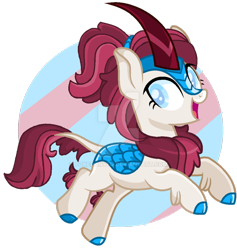 Size: 900x951 | Tagged: safe, artist:pokeponyeq, imported from derpibooru, oc, oc only, oc:rosie flare, kirin, blind, deviantart watermark, female, kirin oc, obtrusive watermark, solo, watermark