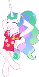 Size: 5122x10000 | Tagged: safe, artist:brisineo, imported from derpibooru, princess celestia, alicorn, pony, between dark and dawn, absurd resolution, clothes, crossed legs, cute, cutelestia, daaaaaaaaaaaw, eyes closed, female, hair bun, happy, hawaiian shirt, hooves behind head, mare, ponytail, shirt, simple background, smiling, solo, transparent background, vector