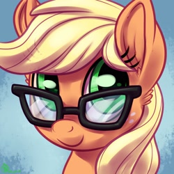 Size: 1800x1800 | Tagged: safe, artist:whitediamonds, imported from derpibooru, applejack, earth pony, pony, adorkable, bust, cute, dork, ear fluff, female, glasses, jackabetes, mare, meganekko, portrait, solo