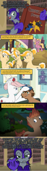 Size: 1111x4010 | Tagged: safe, artist:jadedjynx, imported from derpibooru, nurse redheart, oc, oc:pun, changeling, pony, ask pun, agent 707, anatomy chart, armor, ask, chart, comic, disguise, disguised changeling, night guard armor, thermometer