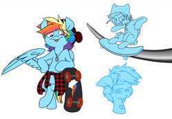 Size: 6155x4263 | Tagged: safe, artist:chub-wub, imported from derpibooru, rainbow dash, pegasus, pony, :p, bandaid, beanie, bipedal, bust, chest fluff, clothes, cute, dashabetes, eye clipping through hair, female, hat, jewelry, mare, necklace, portrait, skateboard, skateboarding, solo, tongue out, triality