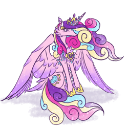 Size: 800x800 | Tagged: safe, artist:moonrisethemage, imported from derpibooru, princess cadance, alicorn, pony, chest feathers, crown, crystal, ethereal mane, feathered fetlocks, female, hoof shoes, jewelry, mare, older, peytral, regalia, shoulder feathers, simple background, sitting, solo, starry wings, transparent background, ultimate cadance, wings