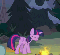 Size: 658x604 | Tagged: safe, imported from derpibooru, screencap, cozy glow, lord tirek, queen chrysalis, twilight sparkle, alicorn, frenemies (episode), acting, animated, campfire, cropped, disguise, disguised changeling, fake twilight, floppy ears, gif, solo focus, the pathetic princess thing, twilight sparkle (alicorn), twilighting, wavy mouth