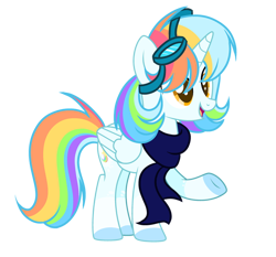 Size: 600x560 | Tagged: dead source, safe, artist:rainbows-skies, artist:thesmall-artist, imported from derpibooru, oc, oc only, oc:water star, alicorn, pony, alicorn oc, clothes, femboy, goggles, male, not rainbow dash, scarf, simple background, solo, stallion, transparent background