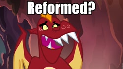 Size: 960x540 | Tagged: safe, edit, edited screencap, imported from derpibooru, screencap, garble, dragon, gauntlet of fire, sweet and smoky, caption, image macro, male, open mouth, reformed, solo, text
