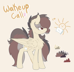 Size: 1024x995 | Tagged: safe, artist:ezzerie, imported from derpibooru, oc, oc:wakeup call, pegasus, pony, digital, fluffy, reference sheet, sleepy