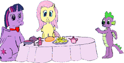 Size: 500x255 | Tagged: safe, artist:britt allcroft, artist:ewxep, imported from derpibooru, fluttershy, spike, twilight sparkle, alicorn, dragon, pegasus, pony, 1000 hours in ms paint, crossover, reference in the description, simple background, twilight sparkle (alicorn), white background