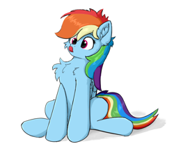 Size: 790x694 | Tagged: safe, artist:d.w.h.cn, imported from derpibooru, rainbow dash, pegasus, pony, cheek fluff, chest fluff, cute, dashabetes, ear fluff, female, licking, mlem, silly, silly pony, simple background, solo, tongue out, white background