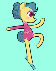 Size: 2410x3038 | Tagged: safe, artist:halfrobin, imported from derpibooru, trapeze star, earth pony, pony, viva las pegasus, balancing, blue background, clothes, cute, female, leotard, mare, simple background, solo, standing, standing on one leg