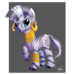 Size: 2000x2000 | Tagged: safe, artist:chaokievery, imported from derpibooru, zecora, zebra, abstract background, cute, ear fluff, female, jewelry, leg fluff, mare, neck fluff, shoulder fluff, signature, solo, zecorable