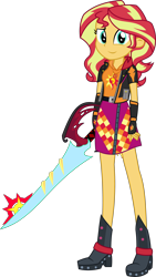 Size: 2692x4788 | Tagged: safe, artist:sketchmcreations, imported from derpibooru, sunset shimmer, equestria girls, boots, clothes, commission, disney, female, geode of empathy, jacket, keyblade, kingdom hearts, magical geodes, plaid skirt, shoes, simple background, skirt, solo, sword, transparent background, vector, weapon