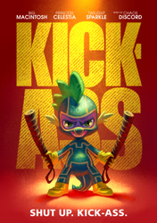 Size: 1572x2238 | Tagged: safe, artist:holivi, imported from derpibooru, spike, dragon, clothes, costume, kick-ass, looking at you, male, movie poster, skintight clothes, solo