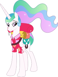 Size: 5988x7891 | Tagged: safe, artist:digimonlover101, artist:shootingstarsentry, imported from derpibooru, princess celestia, alicorn, pony, between dark and dawn, absurd resolution, alternate hairstyle, barehoof, clothes, female, folded wings, lidded eyes, luggage, mare, raised eyebrow, simple background, smiling, solo, transparent background, vector, wings