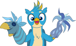 Size: 5000x3019 | Tagged: safe, artist:dashiesparkle, imported from derpibooru, gallus, griffon, uprooted, .svg available, absurd resolution, cute, gallabetes, hand puppet, happy, male, simple background, smiling, solo, transparent background, vector