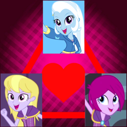 Size: 1500x1500 | Tagged: safe, imported from derpibooru, fuchsia blush, lavender lace, trixie, equestria girls, rainbow rocks, female, fuchsiavender, lesbian, love triangle, polyamory, shipping, trixie and the illusions, trixieblush, trixielace, trixielaceblush