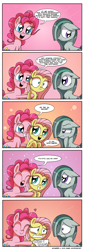 Size: 1000x2944 | Tagged: safe, artist:daniel-sg, edit, imported from derpibooru, fluttershy, marble pie, pinkie pie, pony, call the cops, comic, cyrillic, female, hug, mare, russian, scared, shy, siblings, sign, smiling, translation, twins, unamused