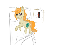 Size: 1600x1200 | Tagged: artist needed, safe, imported from derpibooru, oc, oc only, oc:safe haven, pony, /mlp/, alarm clock, bed, clock, drawthread, female, mare, solo