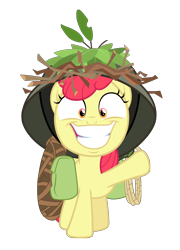 Size: 4080x5673 | Tagged: safe, artist:vvolllovv, imported from derpibooru, apple bloom, earth pony, pony, going to seed, adorabloom, big grin, cute, face of mercy, female, filly, foal, grin, helmet, raised hoof, simple background, smiling, solo, transparent background, vector, vietnam war