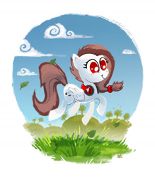 Size: 1364x1560 | Tagged: safe, artist:cmaggot, imported from derpibooru, oc, oc only, oc:scarlet blitz, pegasus, pony, cloud, grass, headphones, skipping, solo