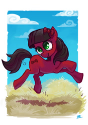 Size: 818x1158 | Tagged: safe, artist:cmaggot, imported from derpibooru, oc, oc only, oc:amelia, earth pony, pony, bow, grass, solo