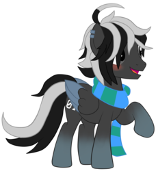 Size: 1483x1606 | Tagged: safe, artist:astralodyssey, imported from derpibooru, oc, oc only, oc:astral odyssey, pegasus, pony, ahoge, androgynous, base used, blushing, clothes, piercing, scarf, solo