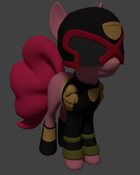 Size: 866x1080 | Tagged: safe, artist:dracagon, imported from derpibooru, pinkie pie, earth pony, pony, 3d, clothes, female, gray background, helmet, judge dredd, mare, simple background, solo, uniform, wip