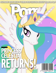 Size: 1700x2200 | Tagged: safe, artist:dutchess6942, imported from derpibooru, princess celestia, pony, friendship is magic, season 1, jewelry, looking at you, magazine, magazine cover, parody, people magazine, pony magazine, regalia, spread wings, vector, wings