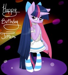 Size: 2000x2200 | Tagged: safe, artist:noodlefreak88, imported from derpibooru, twilight sparkle, pony, unicorn, anarchy stocking, clothes, female, panty and stocking with garterbelt, parody, socks, solo, stockinglight, striped socks