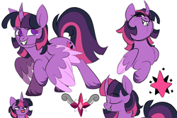 Size: 3000x2000 | Tagged: safe, artist:taaffeiite, deleted from derpibooru, derpibooru exclusive, imported from derpibooru, twilight sparkle, alicorn, pony, alternate cutie mark, alternate hairstyle, alternate universe, colored sketch, colored wings, colored wingtips, curved horn, fangs, female, grin, horn, jewelry, mare, red pupils, simple background, smiling, twilight sparkle (alicorn), unshorn fetlocks, white background, wings