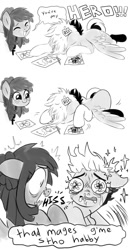 Size: 626x1200 | Tagged: safe, artist:mamidulugo, imported from derpibooru, oc, oc only, oc:mami dulugo, oc:midori kuroba, pegasus, pony, egyptian pony, freckles, hissing, messy mane, monochrome, pencil, shocked, snot, sparkles, teary eyes, two toned mane