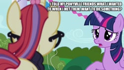Size: 889x500 | Tagged: safe, edit, edited screencap, imported from derpibooru, screencap, moondancer, twilight sparkle, alicorn, pony, unicorn, amending fences, caption, duo, grammar error, image macro, text, twilight sparkle (alicorn)