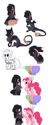 Size: 1920x4755 | Tagged: safe, artist:little-sketches, artist:php146, imported from derpibooru, pinkie pie, oc, oc:ayaka, draconequus, pony, alternate design, balloon, draconequus oc, eye clipping through hair, female, floating, then watch her balloons lift her up to the sky