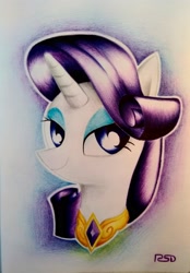 Size: 2084x2997 | Tagged: safe, artist:rsd500, imported from derpibooru, rarity, pony, unicorn, bust, element of generosity, female, high res, mare, portrait, smiling, solo, traditional art