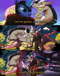 Size: 640x804 | Tagged: safe, idw, imported from derpibooru, cosmos (character), discord, fluttershy, princess luna, spoiler:comic, cosmos, exploitable meme, marvel, marvel cinematic universe, meme, thanos