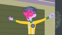 Size: 1280x720 | Tagged: safe, imported from derpibooru, screencap, microchips, a banner day, equestria girls, clothes, glasses, male, paint, solo