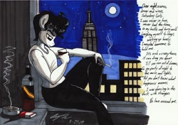 Size: 2964x2091 | Tagged: safe, artist:newyorkx3, imported from derpibooru, oc, oc only, oc:tommy, anthro, alcohol, high res, smoking, solo, traditional art