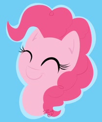 Size: 898x1076 | Tagged: safe, artist:shinycyan, imported from derpibooru, pinkie pie, pony, blue background, bust, cute, diapinkes, eyes closed, female, portrait, simple background, solo