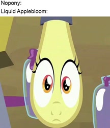 Size: 594x689 | Tagged: safe, edit, edited screencap, imported from derpibooru, screencap, apple bloom, pony, brotherhooves social, season 5, cartoon physics, cropped, drip, dripping, female, meme, nobody meme, nopony, solo, squish