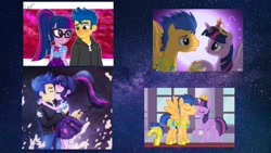 Size: 1000x563 | Tagged: safe, artist:jucamovi1992, artist:paulysentry, deleted from derpibooru, edit, imported from derpibooru, flash sentry, sci-twi, twilight sparkle, alicorn, equestria girls, equestria girls series, big crown thingy, blushing, female, flashlight, jewelry, male, regalia, sciflash, shipping, straight, twilight sparkle (alicorn)