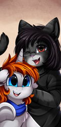 Size: 1519x3133 | Tagged: safe, artist:pridark, imported from derpibooru, oc, oc only, oc:disterious, anthro, bust, clothes, commission, furry, glasses, non-mlp oc, one eye closed, open mouth, portrait, underhoof, wink
