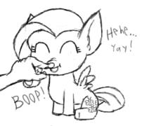 Size: 202x180 | Tagged: safe, artist:israelyabuki, imported from derpibooru, fluttershy, 1000 hours in ms paint, boop, caption, chibi, cute, daaaaaaaaaaaw, dawwww, eyes closed, hand, offscreen character, shyabetes, sketch, spread wings, wings, yay