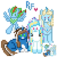 Size: 200x200 | Tagged: safe, artist:adekkah, imported from derpibooru, oc, oc only, oc:denim belle, oc:lightning beat, oc:snow crystal, oc:sweet apple, alicorn, pegasus, pony, unicorn, alicorn oc, gif, heart, non-animated gif, pixel art, simple background, text, transparent background