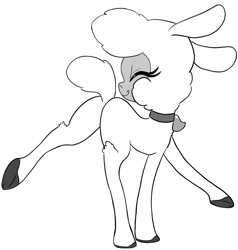Size: 1327x1392 | Tagged: safe, artist:larrykitty, artist:php156, imported from derpibooru, pom lamb, lamb, sheep, them's fightin' herds, butt, community related, dancing, eyes closed, female, grayscale, lamp, monochrome, plot, pom (tfh), pom butt, rear view, simple background, smiling, solo, white background