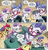 Size: 1948x2044 | Tagged: safe, artist:brendahickey, idw, imported from derpibooru, apple bloom, lavender rhinestone, scootaloo, sweetie belle, earth pony, pony, unicorn, spoiler:comic, spoiler:comicspiritoftheforest01, apple bloom is not amused, assertive, cap, comic, cutie mark crusaders, female, filly, foal, glasses, grin, hat, implied filthy rich, mare, official comic, receptionist, scootaloo is not amused, secretary, sheepish grin, smiling, speech bubble, sweat, sweetie belle is not amused, tin can, tin can telephone, unamused