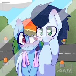 Size: 768x768 | Tagged: safe, artist:rainbowcowftw, imported from derpibooru, rainbow dash, soarin', pony, :3, blushing, cute, female, heart eyes, hug, male, photo, shipping, soarindash, straight, wingding eyes, winghug