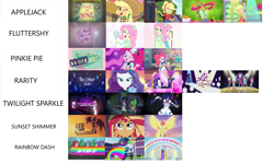 Size: 1280x766 | Tagged: safe, edit, edited screencap, imported from derpibooru, screencap, applejack, fluttershy, pinkie pie, rainbow dash, rarity, sci-twi, spike, spike the regular dog, sunset shimmer, twilight sparkle, dog, coinky-dink world, eqg summertime shorts, equestria girls, equestria girls series, five to nine, life is a runway, mad twience, my past is not today, run to break free, shake things up!, so much more to me, the other side, spoiler:eqg series (season 2), female, humane five, humane seven, humane six, male, music video, smiling