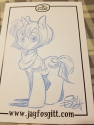 Size: 4032x3024 | Tagged: safe, artist:jay fosgitt, imported from derpibooru, oc, oc only, oc:flitter flutter, pony, unicorn, carrot, cute, food, monochrome, photo, solo, traditional art