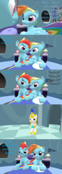 Size: 1280x3600 | Tagged: safe, imported from derpibooru, rainbow dash, pegasus, pony, unicorn, 3d, angry, armor, butt, comic, dashblitz, female, friend, happy, holding hooves, interrupted, knocking, looking at each other, love, male, plot, rainbow blitz, rainbutt dash, reference, royal guard, rule 63, self ponidox, selfcest, shipping, shrek, shrek the third, sigh, smiling, straight, tempting fate, walking in, worried