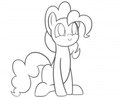 Size: 2543x2018 | Tagged: safe, artist:czu, imported from derpibooru, pinkie pie, earth pony, pony, animated, behaving like a dog, cute, female, lineart, looking at you, no pupils, sitting, tail wag